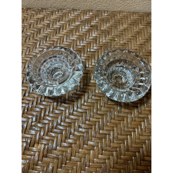 Vintage Cut Glass Candle Holders Pair Tealight, Taper Candles Sticks Signature - Picture 3 of 9